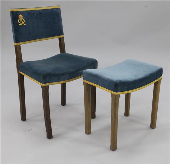 A George VI Coronation chair and a similar Elizabeth II Coronation stool,